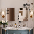 Armoire de toilette encastrée à cadre métallique noir/blanc avec miroir, 16x24 po