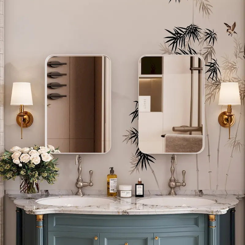 Armoire de toilette encastrée à cadre métallique noir/blanc avec miroir, 16x24 po