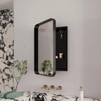 Armoire de toilette encastrée à cadre métallique noir/blanc avec miroir, 16x24 po
