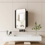 Armoire de toilette encastrée à cadre métallique noir/blanc avec miroir, 16x24 po