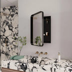 Armoire de toilette encastrée à cadre métallique noir/blanc avec miroir, 16x24 po