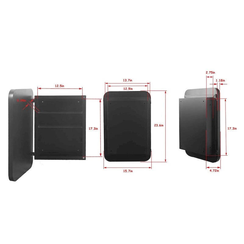 Armoire de toilette encastrée à cadre métallique noir/blanc avec miroir, 16x24 po