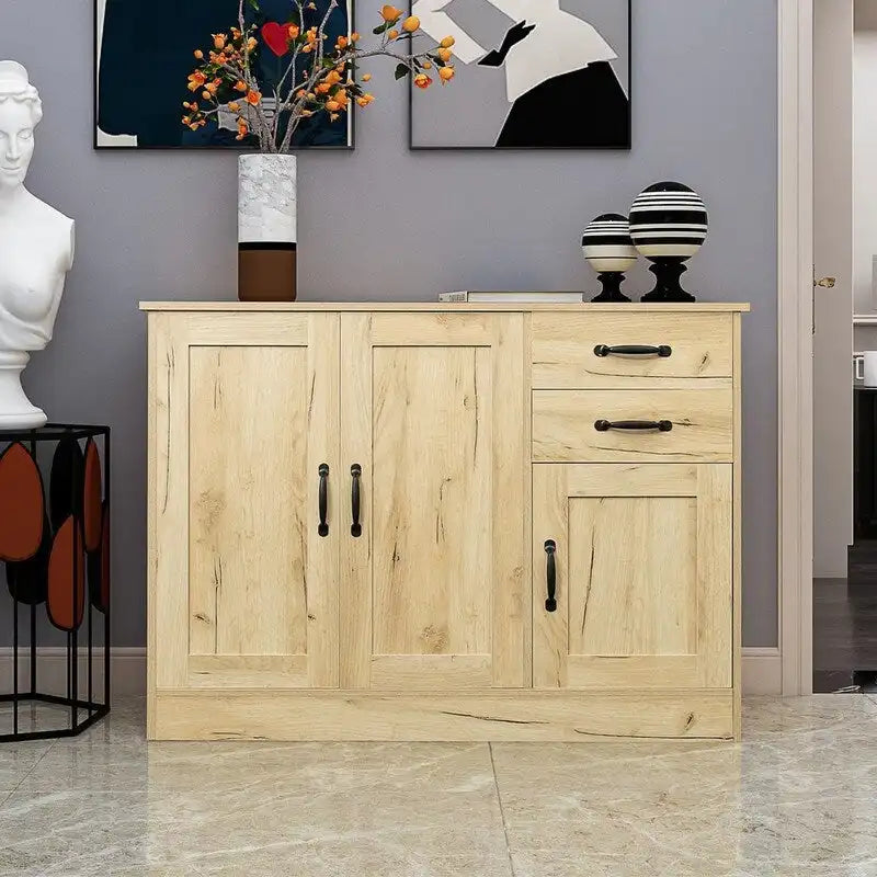 Buffet 3 portes 2 tiroirs en noyer/chêne, simple