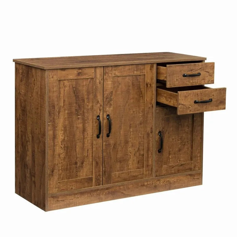 Buffet 3 portes 2 tiroirs en noyer/chêne, simple