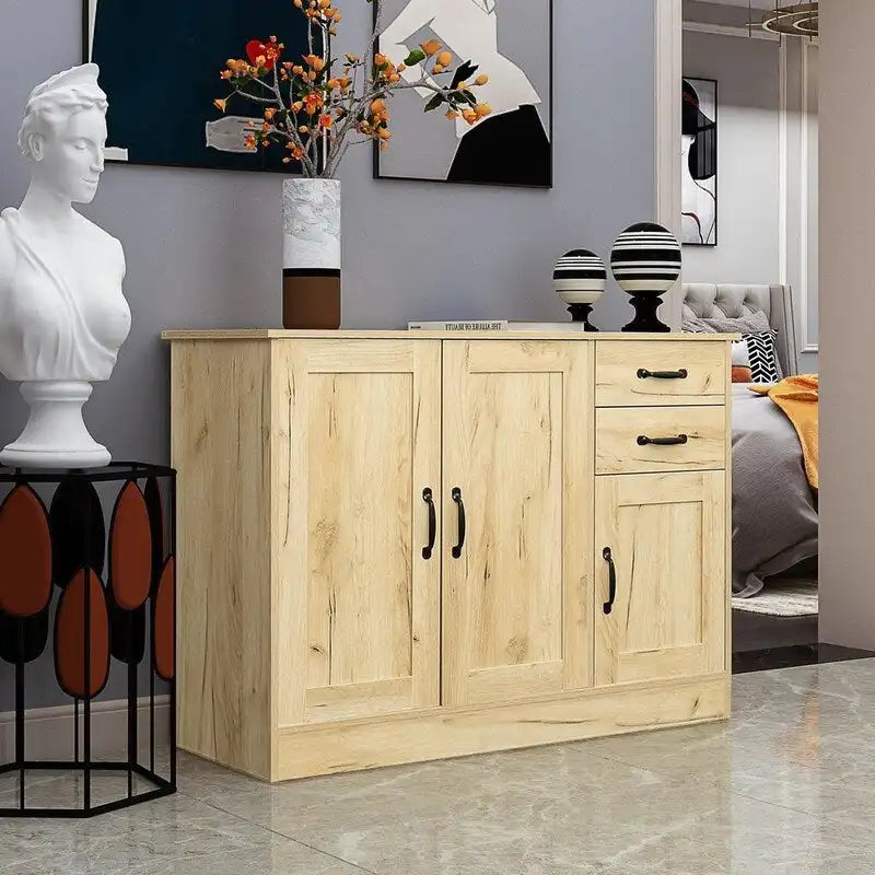 Buffet 3 portes 2 tiroirs en noyer/chêne, simple