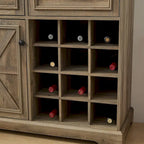 Buffet de rangement pour cave à vin et bar avec porte de grange, 12 bouteilles, 2 tiroirs, finition expresso et gris délavé