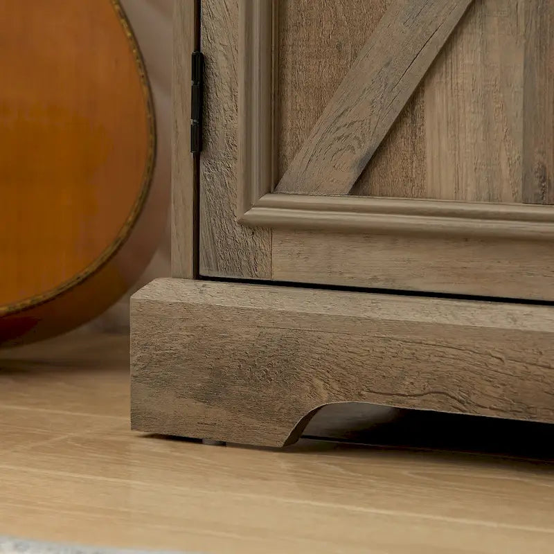 Buffet de rangement pour cave à vin et bar avec porte de grange, 12 bouteilles, 2 tiroirs, finition expresso et gris délavé