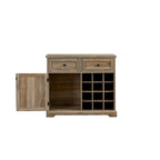 Buffet de rangement pour cave à vin et bar avec porte de grange, 12 bouteilles, 2 tiroirs, finition expresso et gris délavé
