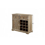 Buffet de rangement pour cave à vin et bar avec porte de grange, 12 bouteilles, 2 tiroirs, finition expresso et gris délavé