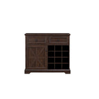 Buffet de rangement pour cave à vin et bar avec porte de grange, 12 bouteilles, 2 tiroirs, finition expresso et gris délavé