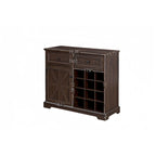 Buffet de rangement pour cave à vin et bar avec porte de grange, 12 bouteilles, 2 tiroirs, finition expresso et gris délavé