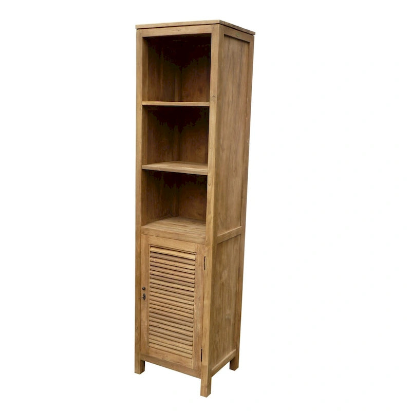 Armoire persienne beige, 3 étagères ouvertes + porte persienne, assemblage par 1 personne