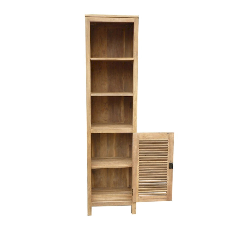 Armoire persienne beige, 3 étagères ouvertes + porte persienne, assemblage par 1 personne
