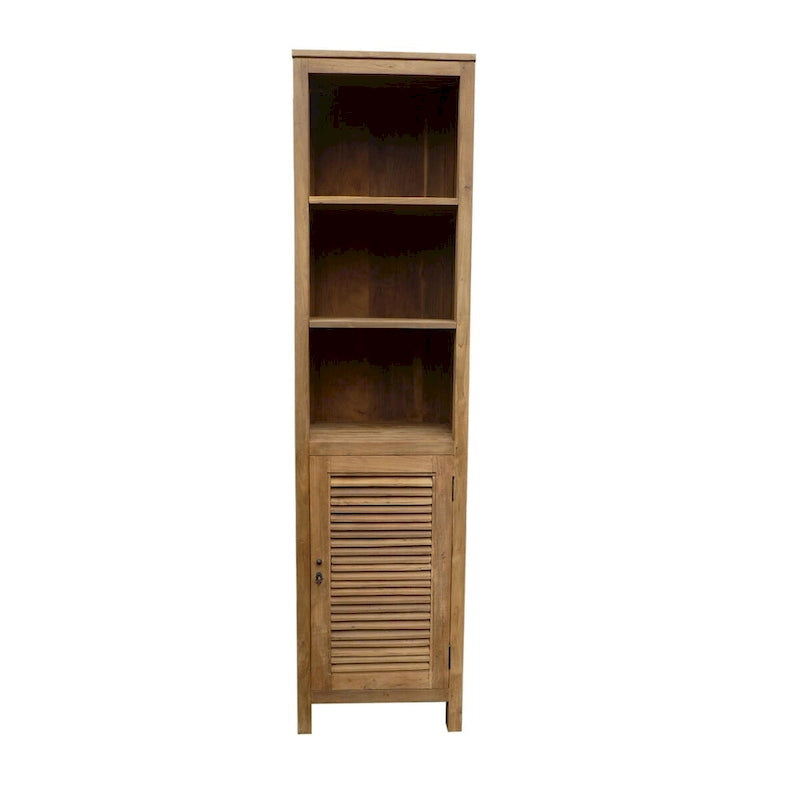 Armoire persienne beige, 3 étagères ouvertes + porte persienne, assemblage par 1 personne