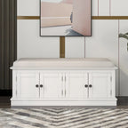 Banc de rangement avec 4 portes, Bleu marine antique / Blanc, Banc à chaussures 2 places avec coussin amovible