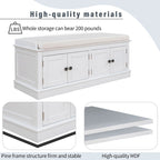 Banc de rangement avec 4 portes, Bleu marine antique / Blanc, Banc à chaussures 2 places avec coussin amovible