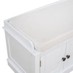 Banc de rangement avec 4 portes, Bleu marine antique / Blanc, Banc à chaussures 2 places avec coussin amovible