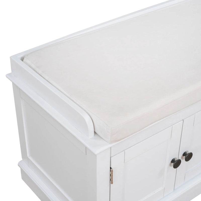 Banc de rangement avec 4 portes, Bleu marine antique / Blanc, Banc à chaussures 2 places avec coussin amovible