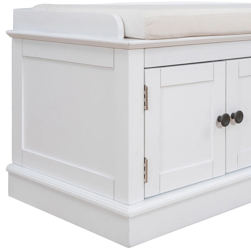 Banc de rangement avec 4 portes, Bleu marine antique / Blanc, Banc à chaussures 2 places avec coussin amovible