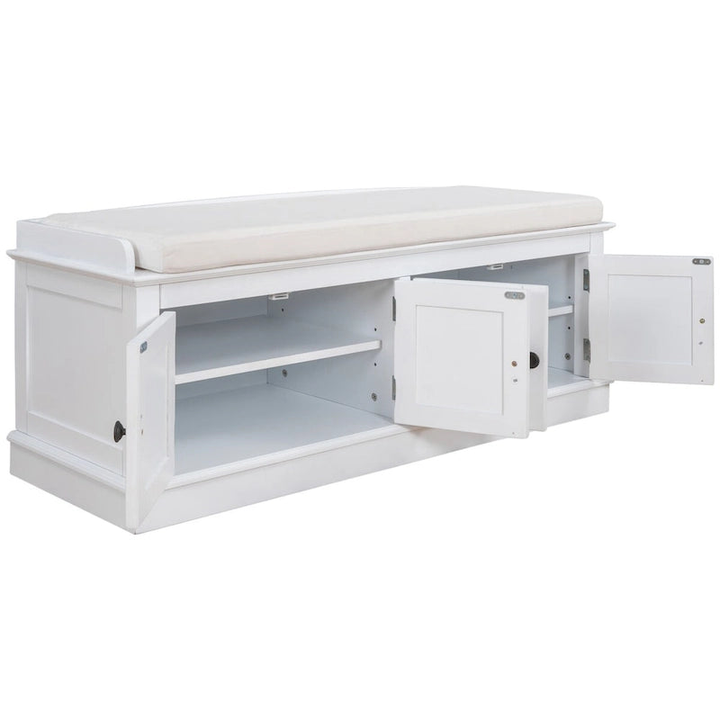 Banc de rangement avec 4 portes, Bleu marine antique / Blanc, Banc à chaussures 2 places avec coussin amovible