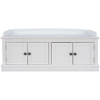 Banc de rangement avec 4 portes, Bleu marine antique / Blanc, Banc à chaussures 2 places avec coussin amovible