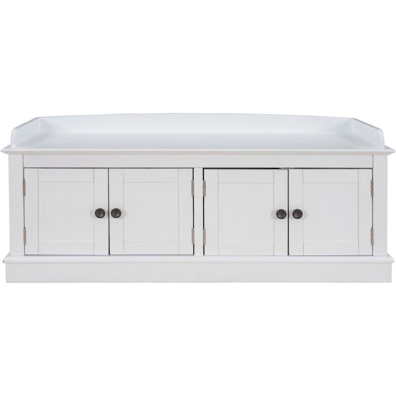 Banc de rangement avec 4 portes, Bleu marine antique / Blanc, Banc à chaussures 2 places avec coussin amovible