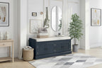 Banc de rangement avec 4 portes, Bleu marine antique / Blanc, Banc à chaussures 2 places avec coussin amovible