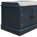 Banc de rangement avec 4 portes, Bleu marine antique / Blanc, Banc à chaussures 2 places avec coussin amovible
