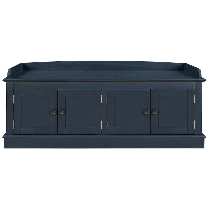 Banc de rangement avec 4 portes, Bleu marine antique / Blanc, Banc à chaussures 2 places avec coussin amovible