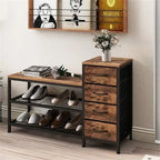Banc à chaussures 3 niveaux avec 4 tiroirs noir charbon / marron rustique
