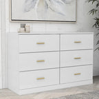 Commode blanche à 2 colonnes et 6 tiroirs avec poignées dorées