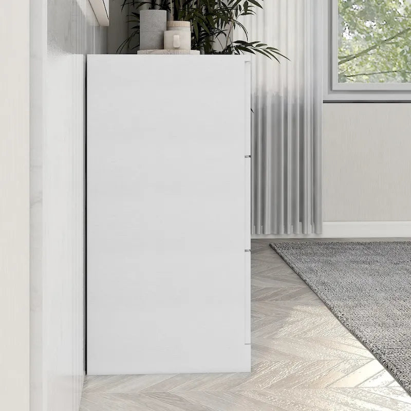 Commode blanche à 2 colonnes et 6 tiroirs avec poignées dorées