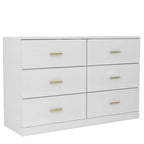 Commode blanche à 2 colonnes et 6 tiroirs avec poignées dorées