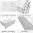 Commode blanche à 2 colonnes et 6 tiroirs avec poignées dorées