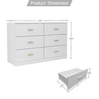 Commode blanche à 2 colonnes et 6 tiroirs avec poignées dorées