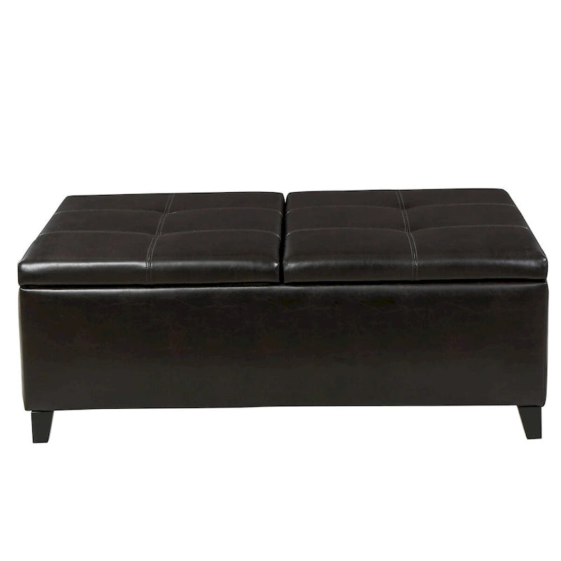 Banc de rangement en similicuir marron, 2 places