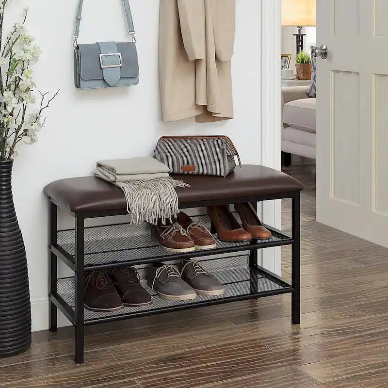 Banc de rangement noir robuste, 1-2 personnes, 79,5 x 34 cm