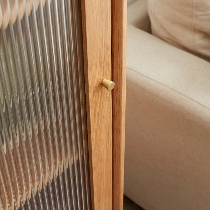 Armoire d'angle autoportante marron avec porte vitrée vintage, 2 étagères et 1 tiroir, simple