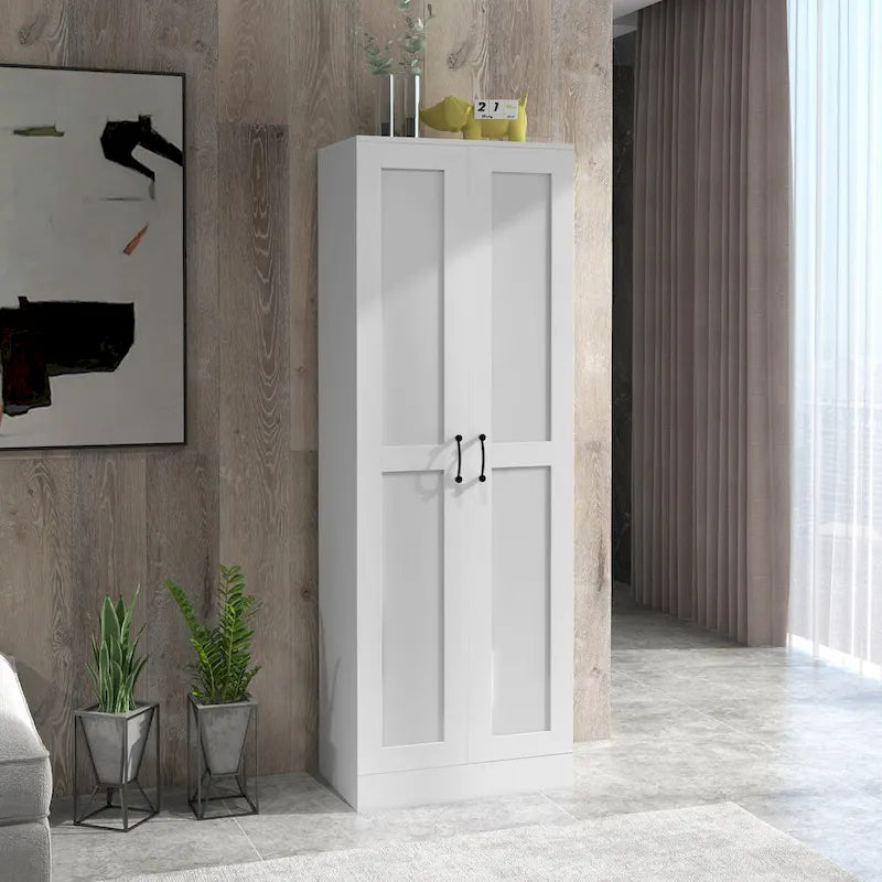 Meuble de rangement haut blanc avec portes à fermeture amortie et étagères réglables