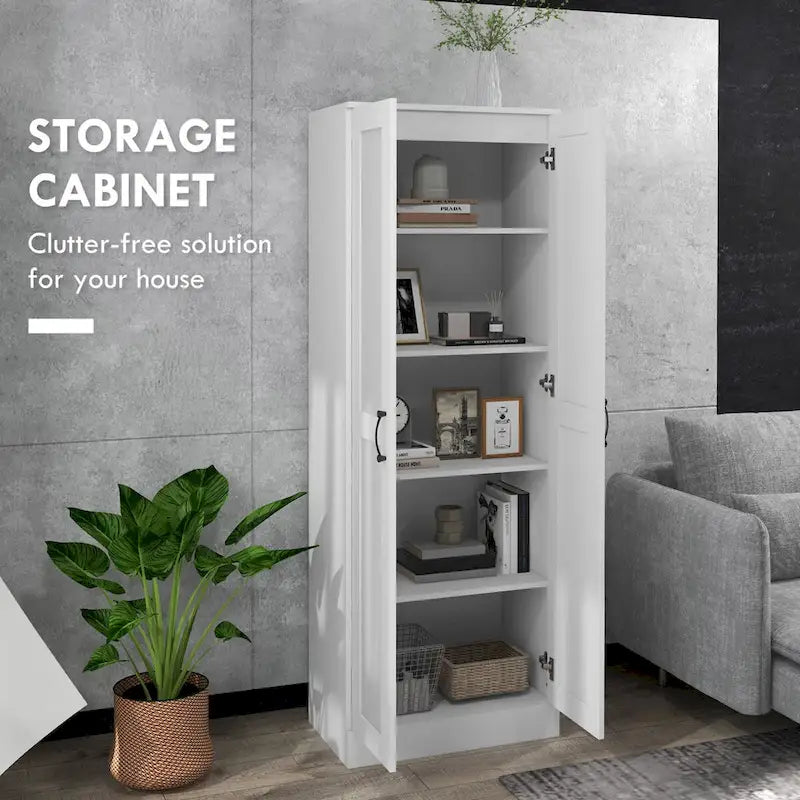 Meuble de rangement haut blanc avec portes à fermeture amortie et étagères réglables