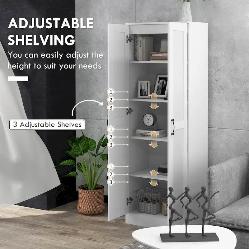 Meuble de rangement haut blanc avec portes à fermeture amortie et étagères réglables
