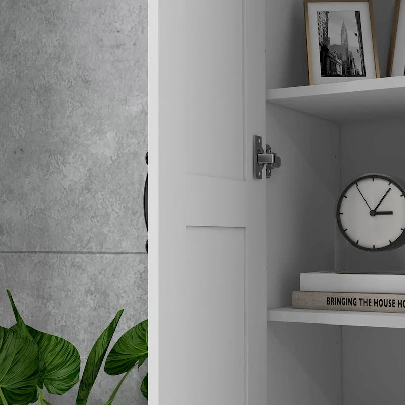 Meuble de rangement haut blanc avec portes à fermeture amortie et étagères réglables
