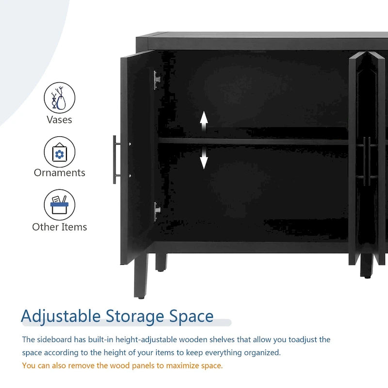 Buffet 4 portes noir, style rustique, finition bois