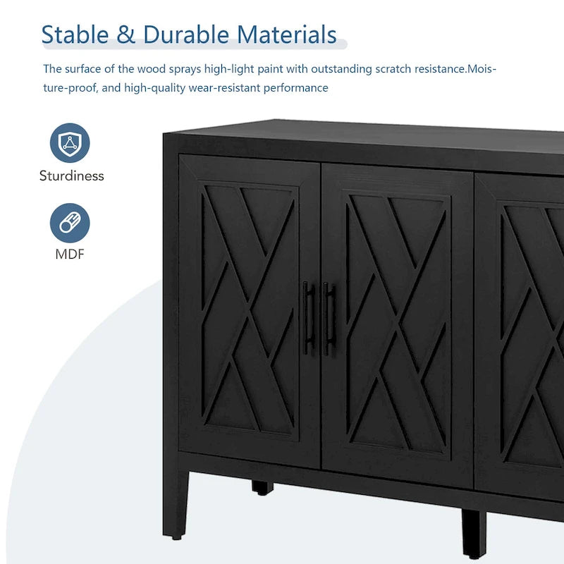 Buffet 4 portes noir, style rustique, finition bois
