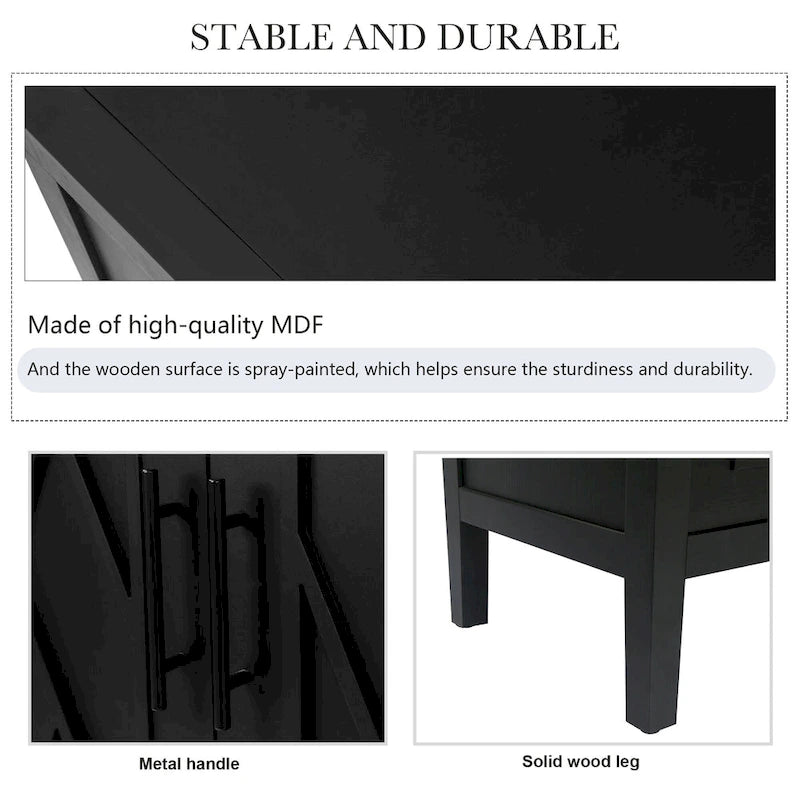 Buffet 4 portes noir, style rustique, finition bois