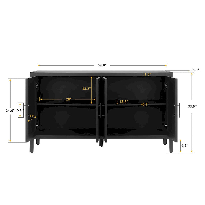 Buffet 4 portes noir, style rustique, finition bois