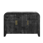 Buffet incurvé à 3 portes avec poignées dorées en bois naturel vieilli/noir antique