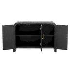 Buffet incurvé à 3 portes avec poignées dorées en bois naturel vieilli/noir antique