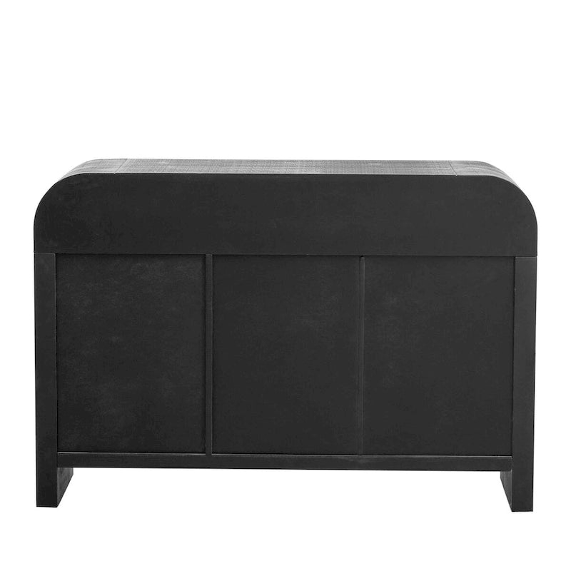Buffet incurvé à 3 portes avec poignées dorées en bois naturel vieilli/noir antique