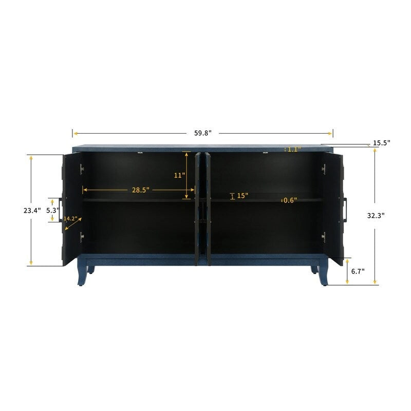 Buffet vintage 4 portes bleu marine antique / gris foncé